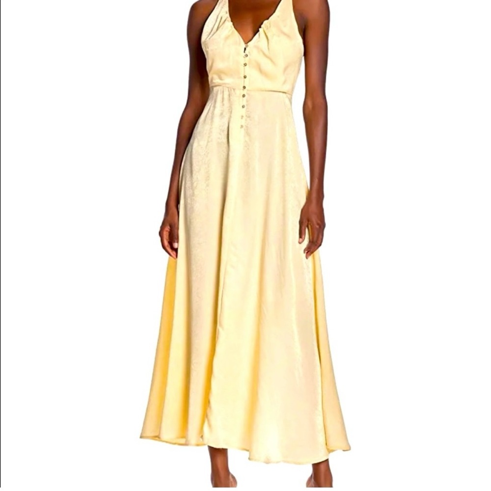 Free People Yellow Ruched Tiered Maxi Dress